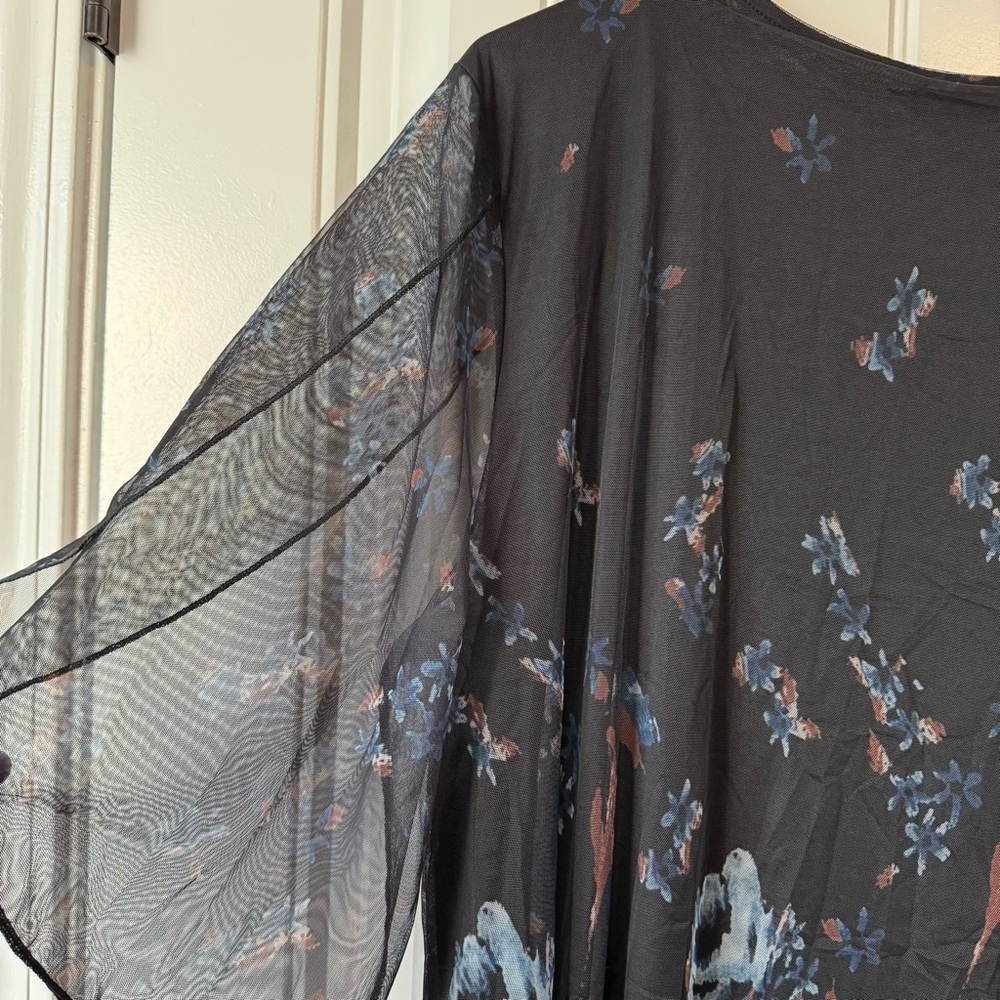 Dark Cottagecore Sheer Floral Flutter Sleeve Tunic Whimsical Flowy Top 3XL - Picture 11 of 11
